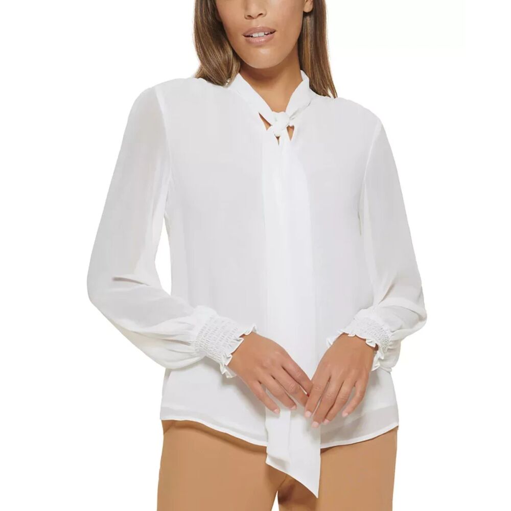 Calvin Klein Tie-Neck Blouse White Size XL